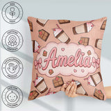 Custom Name Cute Chocolate Peach Background Sweet Drink Seamless Square Filled Cushion Throw Pillow Sofa Bed Home Decor Zip Washable UK Made