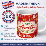 Personalized Custom Name Merry Christmas Santa Snowman Candy Greeting Seamless Pattern Lovely 11oz Ceramic Coffee Tea Mug White Large Handle