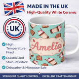 Personalized Custom Name Cute Chocolate Milkshake Mint Background Sweet Drink Seamless 11oz Ceramic Coffee Tea Mug White Large Handle