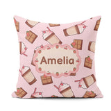 Custom Name Chocolate Milkshake Soft Pink Background Sweet Drink Square Filled Cushion Throw Pillow Sofa Bed Home Decor Zip Washable UK Made