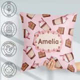 Custom Name Chocolate Milkshake Soft Pink Background Sweet Drink Square Filled Cushion Throw Pillow Sofa Bed Home Decor Zip Washable UK Made