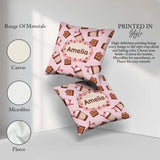 Custom Name Chocolate Milkshake Soft Pink Background Sweet Drink Square Filled Cushion Throw Pillow Sofa Bed Home Decor Zip Washable UK Made