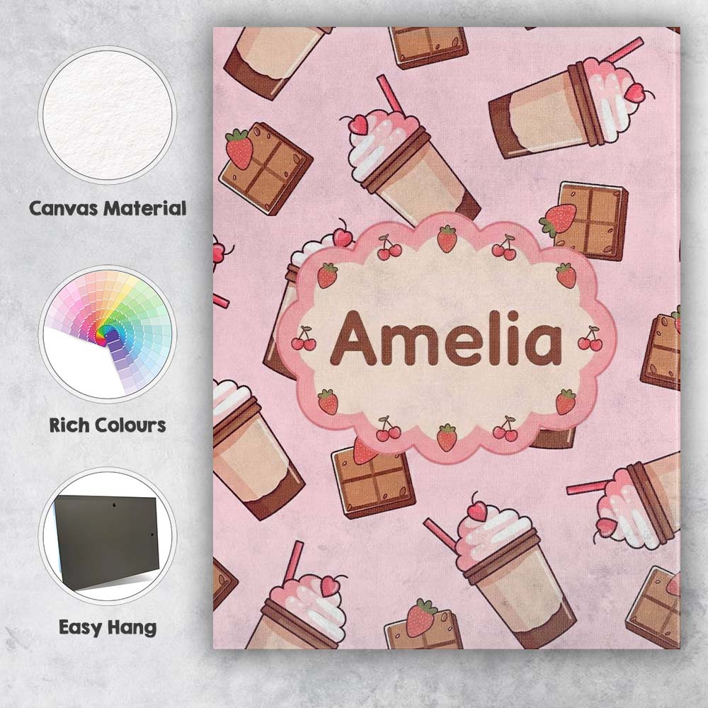 Personalised Name Cute Chocolate Milkshake Custom  Unique Gift Idea Elegant Feature Canvas Wall Art Print Decor Picture Ready to Hang