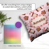 Custom Name Chocolate Milkshake Soft Pink Background Sweet Drink Square Filled Cushion Throw Pillow Sofa Bed Home Decor Zip Washable UK Made