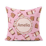 Custom Name Cute Chocolate Milkshake Pink Background Sweet Drink Square Filled Cushion Throw Pillow Sofa Bed Home Decor Zip Washable UK Made
