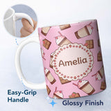 Personalized Custom Name Cute Chocolate Milkshake Bright Pink Background Sweet Drink 11oz Ceramic Coffee Tea Mug White Large Handle