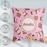 Custom Name Cute Chocolate Milkshake Pink Background Sweet Drink Square Filled Cushion Throw Pillow Sofa Bed Home Decor Zip Washable UK Made