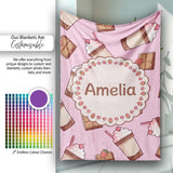 Cute Chocolate Milkshake Bright Pink Background Sweet Drink  Personalised Custom Name Super Soft Fleece Blanket Bed Sofa Throw