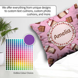 Custom Name Cute Chocolate Milkshake Pink Background Sweet Drink Square Filled Cushion Throw Pillow Sofa Bed Home Decor Zip Washable UK Made