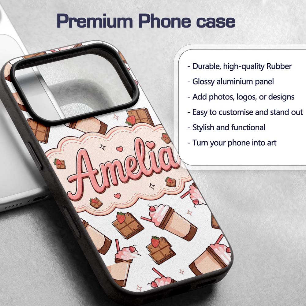 Cute Chocolate Milkshake Light Grey Background Custom Name Protective Phone Case Mobile Cover Durable Everyday Smartphone Shock Resistant