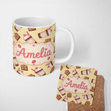 Personalized Custom Name Cute Chocolate Milkshake Strawberry Sweet Drink Seamless Pattern 11oz Ceramic Coffee Tea Mug White Large Handle