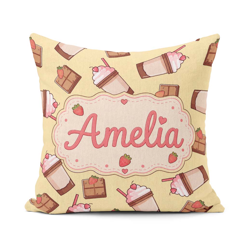 Custom Name Chocolate Milkshake Strawberry Sweet Drink Seamless Square Filled Cushion Throw Pillow Sofa Bed Home Decor Zip Washable UK Made