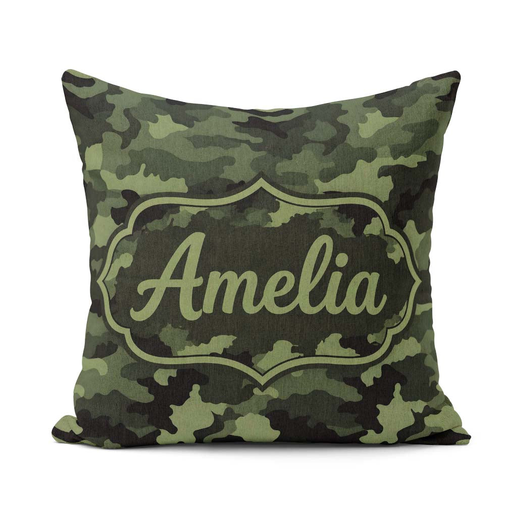 Custom Name Dark Green Military Camouflage Seamless Pattern Cute Square Filled Cushion Throw Pillow Sofa Bed Home Decor Zip Washable UK Made