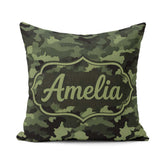 Custom Name Dark Green Military Camouflage Seamless Pattern Cute Square Filled Cushion Throw Pillow Sofa Bed Home Decor Zip Washable UK Made