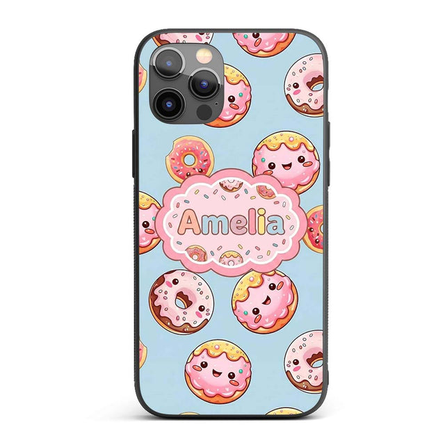 Cute Kawaii Donuts Sky Blue Frosted Sweet Dessert Custom Name Protective Phone Case Mobile Cover Durable Everyday Smartphone Shock Resistant