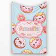 Cute Kawaii Donuts Sky Blue Frosted Sweet Dessert Seamless Pattern  Personalised Custom Name Super Soft Fleece Blanket Bed Sofa Throw