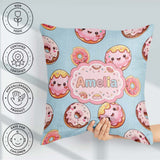 Custom Name Kawaii Donuts Sky Blue Frosted Sweet Dessert Pattern Square Filled Cushion Throw Pillow Sofa Bed Home Decor Zip Washable UK Made