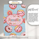 Cute Kawaii Donuts Sky Blue Frosted Sweet Dessert Seamless Pattern  Personalised Custom Name Super Soft Fleece Blanket Bed Sofa Throw