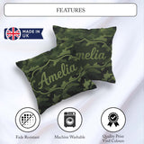 Custom Name Dark Green Military Camouflage Seamless Pattern Cute Square Filled Cushion Throw Pillow Sofa Bed Home Decor Zip Washable UK Made