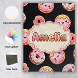 Personalised Name Cute Kawaii Donuts Black Custom  Unique Gift Idea Elegant Feature Canvas Wall Art Print Decor Picture Ready to Hang