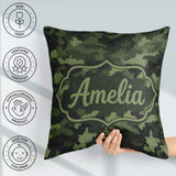 Custom Name Dark Green Military Camouflage Seamless Pattern Cute Square Filled Cushion Throw Pillow Sofa Bed Home Decor Zip Washable UK Made