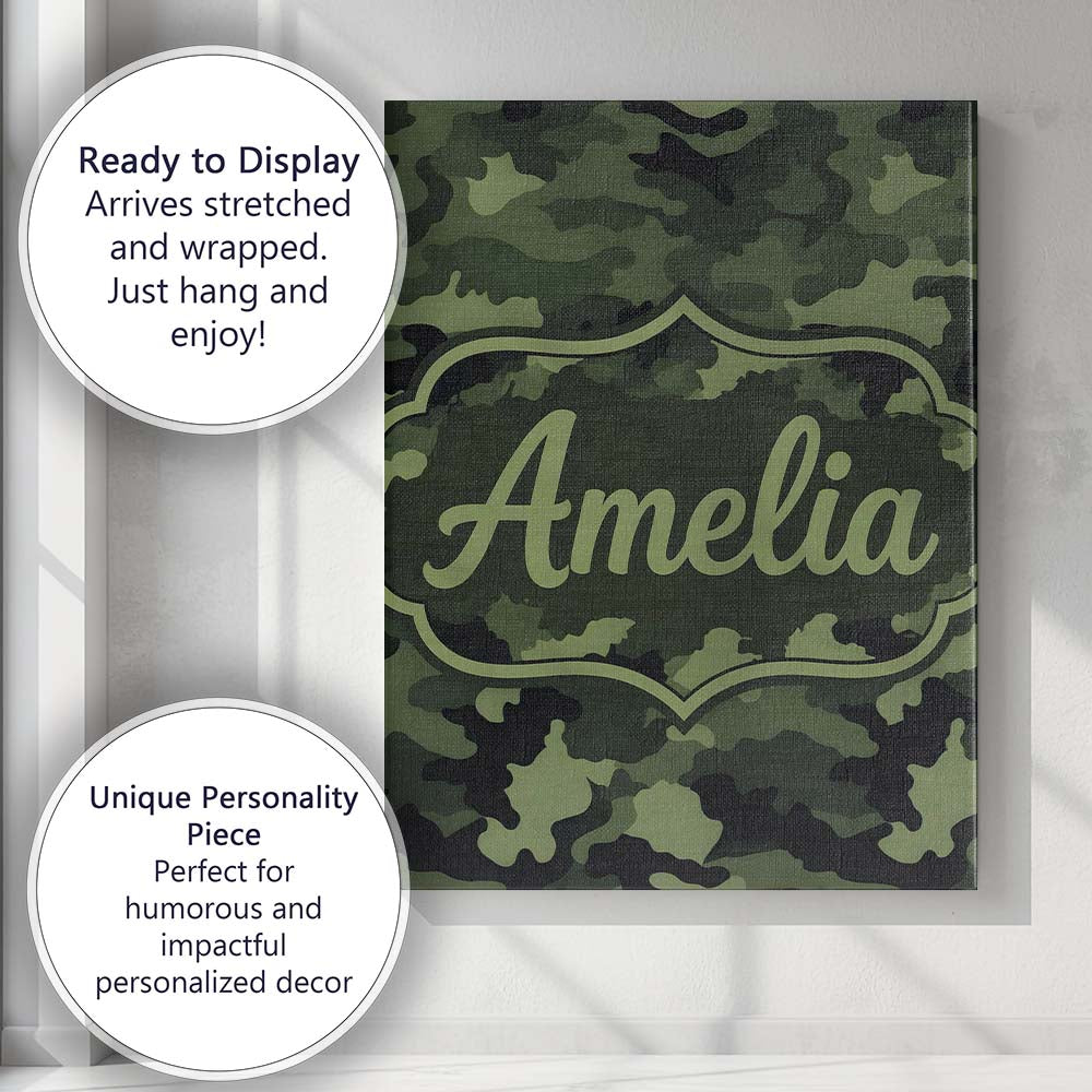 Personalised Name Dark Green Military Camouflage Seamless Pattern Custom  Bespoke Canvas Wall Art Print Decor Picture Ready to Hang