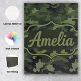 Personalised Name Dark Green Military Camouflage Seamless Pattern Custom  Bespoke Canvas Wall Art Print Decor Picture Ready to Hang