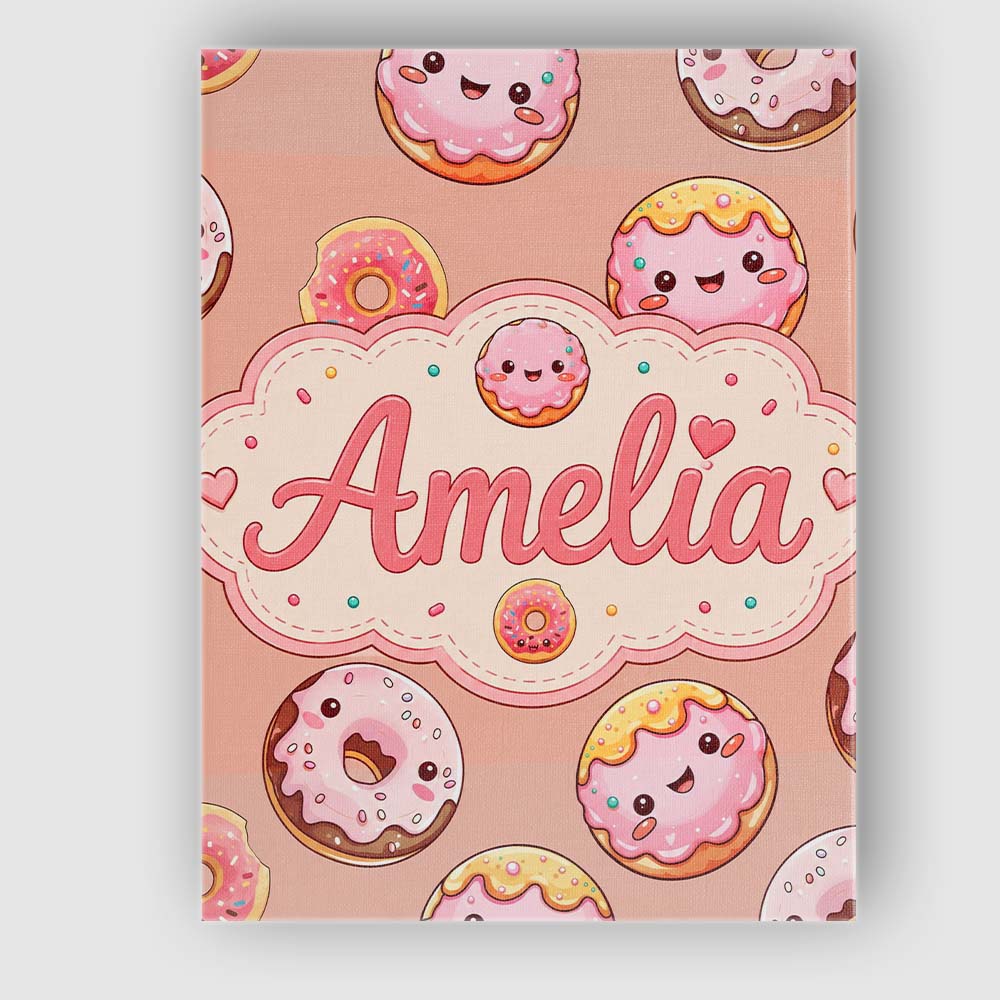 Personalised Name Cute Kawaii Donuts Peach Custom  Unique Gift Idea Elegant Feature Canvas Wall Art Print Decor Picture Ready to Hang