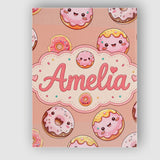Personalised Name Cute Kawaii Donuts Peach Custom  Unique Gift Idea Elegant Feature Canvas Wall Art Print Decor Picture Ready to Hang