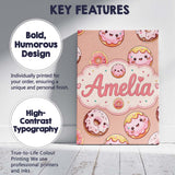 Personalised Name Cute Kawaii Donuts Peach Custom  Unique Gift Idea Elegant Feature Canvas Wall Art Print Decor Picture Ready to Hang