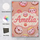 Personalised Name Cute Kawaii Donuts Peach Custom  Unique Gift Idea Elegant Feature Canvas Wall Art Print Decor Picture Ready to Hang