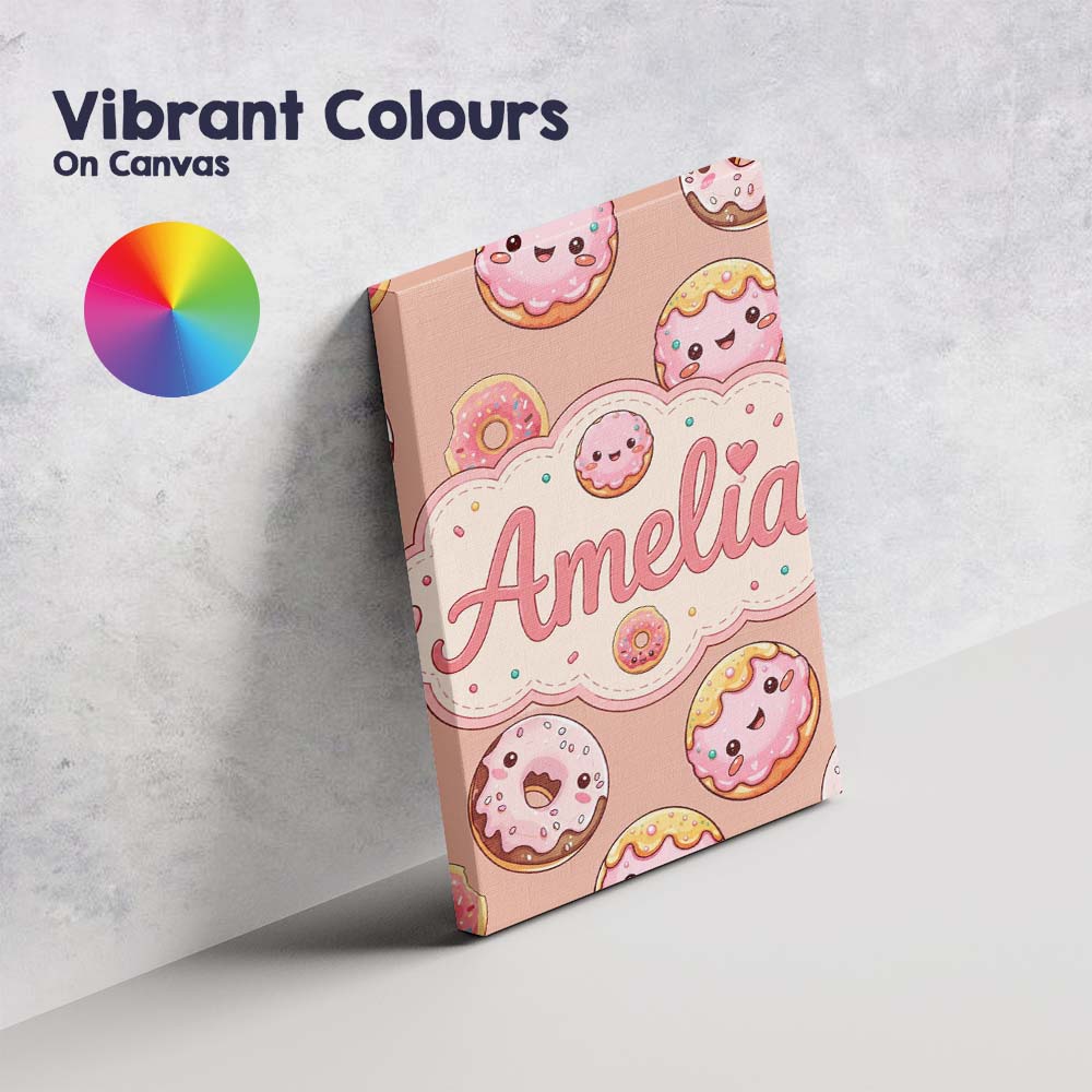 Personalised Name Cute Kawaii Donuts Peach Custom  Unique Gift Idea Elegant Feature Canvas Wall Art Print Decor Picture Ready to Hang