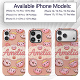 Cute Kawaii Donuts Peach Background Sweet Dessert Custom Name Protective Phone Case Mobile Cover Durable Everyday Smartphone Shock Resistant