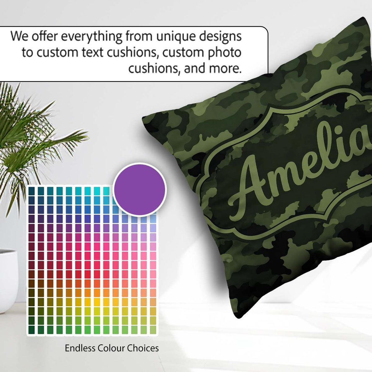 Custom Name Dark Green Military Camouflage Seamless Pattern Cute Square Filled Cushion Throw Pillow Sofa Bed Home Decor Zip Washable UK Made