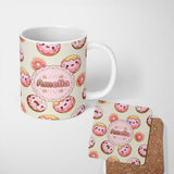 Personalized Custom Name Cute Kawaii Donuts Cream Background Sweet Dessert Seamless Pattern 11oz Ceramic Coffee Tea Mug White Large Handle