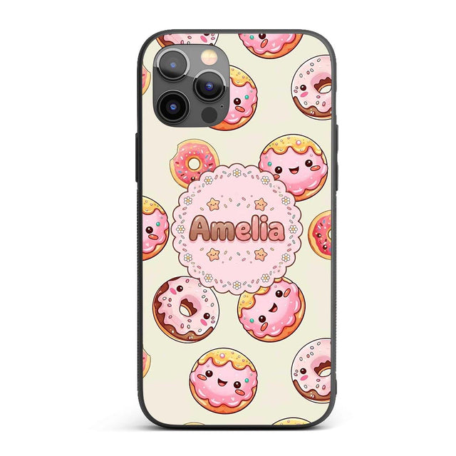 Cute Kawaii Donuts Cream Background Sweet Dessert Custom Name Protective Phone Case Mobile Cover Durable Everyday Smartphone Shock Resistant