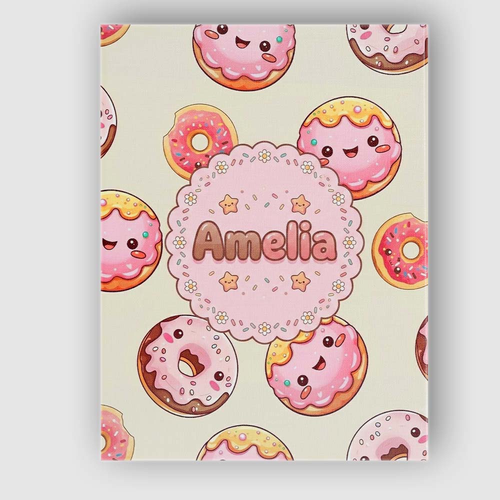 Personalised Name Cute Kawaii Donuts Cream Custom  Unique Gift Idea Elegant Feature Canvas Wall Art Print Decor Picture Ready to Hang