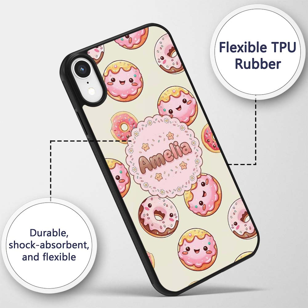 Cute Kawaii Donuts Cream Background Sweet Dessert Custom Name Protective Phone Case Mobile Cover Durable Everyday Smartphone Shock Resistant