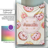 Cute Kawaii Donuts Cream Background Sweet Dessert Seamless Pattern  Personalised Custom Name Super Soft Fleece Blanket Bed Sofa Throw