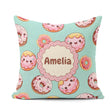 Custom Name Kawaii Donuts Mint Background Sweet Dessert Seamless Square Filled Cushion Throw Pillow Sofa Bed Home Decor Zip Washable UK Made