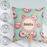 Custom Name Kawaii Donuts Mint Background Sweet Dessert Seamless Square Filled Cushion Throw Pillow Sofa Bed Home Decor Zip Washable UK Made
