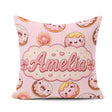 Custom Name Cute Kawaii Donuts Soft Pink Sweet Dessert Seamless Square Filled Cushion Throw Pillow Sofa Bed Home Decor Zip Washable UK Made