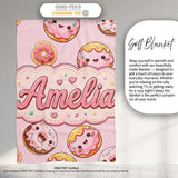 Cute Kawaii Donuts Soft Pink Background Sweet Dessert Seamless  Personalised Custom Name Super Soft Fleece Blanket Bed Sofa Throw