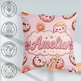 Custom Name Cute Kawaii Donuts Soft Pink Sweet Dessert Seamless Square Filled Cushion Throw Pillow Sofa Bed Home Decor Zip Washable UK Made