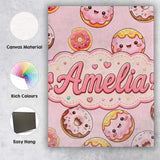 Personalised Name Cute Kawaii Donuts Soft Custom  Unique Gift Idea Elegant Feature Canvas Wall Art Print Decor Picture Ready to Hang