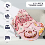 Cute Kawaii Donuts Soft Pink Background Sweet Dessert Seamless  Personalised Custom Name Super Soft Fleece Blanket Bed Sofa Throw