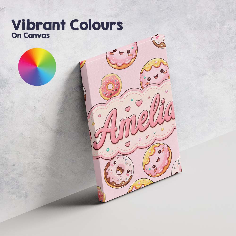 Personalised Name Cute Kawaii Donuts Soft Custom  Unique Gift Idea Elegant Feature Canvas Wall Art Print Decor Picture Ready to Hang