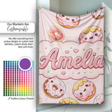 Cute Kawaii Donuts Soft Pink Background Sweet Dessert Seamless  Personalised Custom Name Super Soft Fleece Blanket Bed Sofa Throw