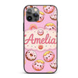 Cute Kawaii Donuts Pink Background Sweet Dessert Custom Name Protective Phone Case Mobile Cover Durable Everyday Smartphone Shock Resistant