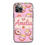 Cute Kawaii Donuts Pink Background Sweet Dessert Custom Name Protective Phone Case Mobile Cover Durable Everyday Smartphone Shock Resistant